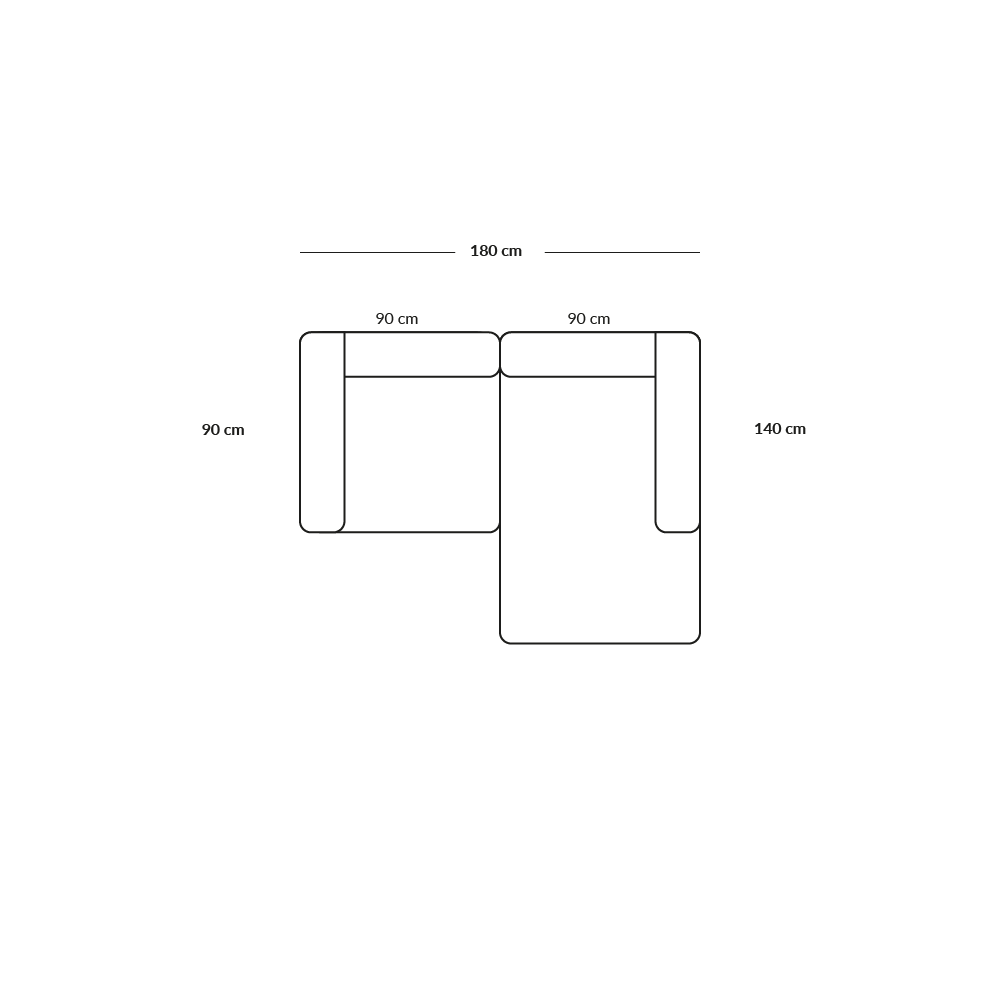 BASECAMP Small - rechtes Chaiselongue, 2 Module, 140x180 cm