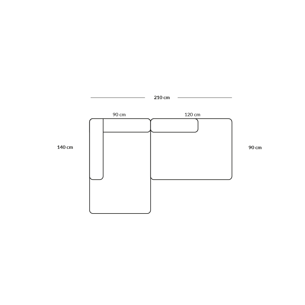 BASECAMP Small open end - Linkes Chaiselongue, 2 Module, 140x210cm