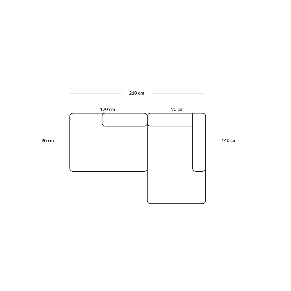 BASECAMP Small open end - rechtes Chaiselongue, 2 Module, 140x210 cm