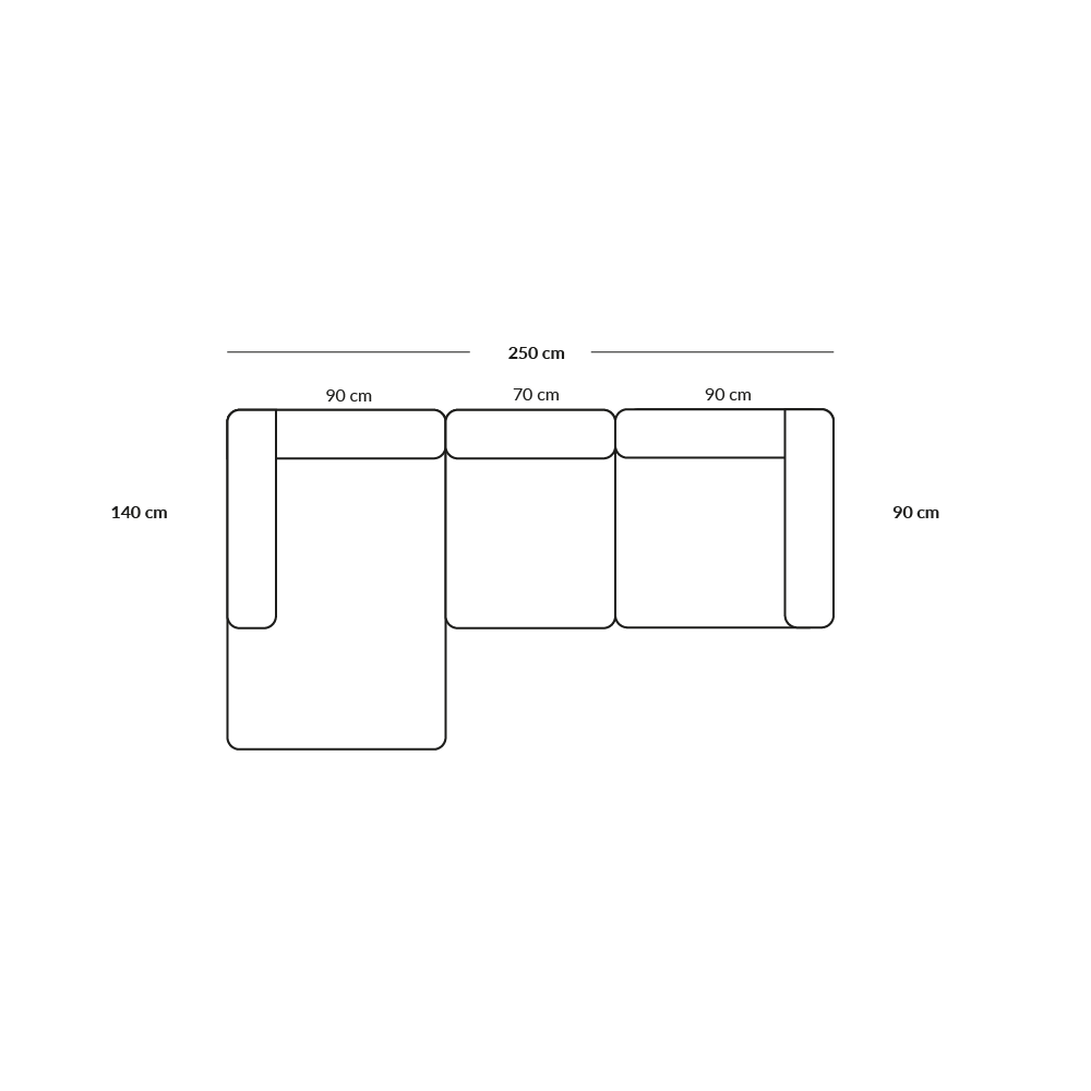 BASECAMP Chaiselongue - linkes Chaiselongue, 3 Module, 140x250cm