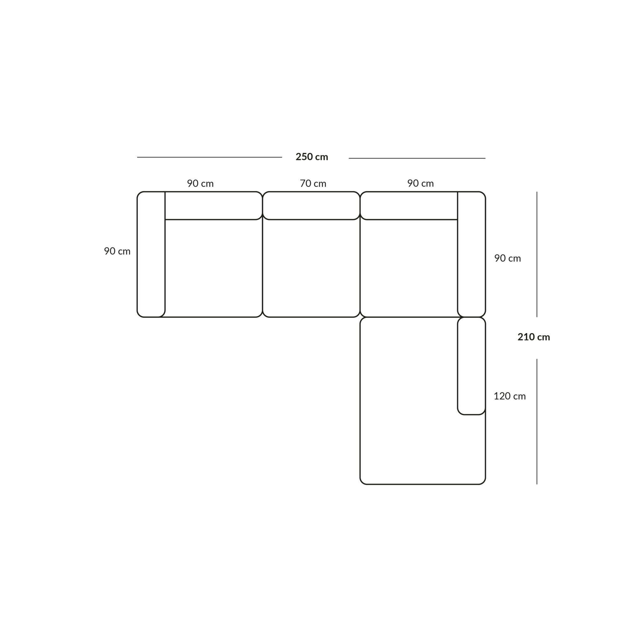 BASECAMP Small family - Rechte open end, 4 Module, 210x250cm