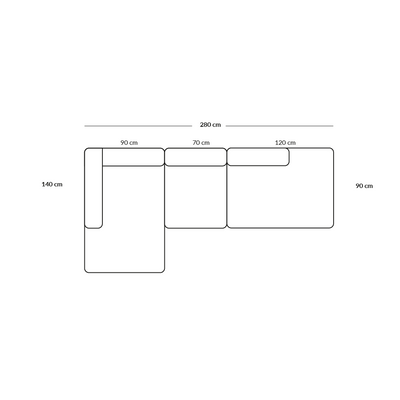 BASECAMP Open end - Linke chaiselongue, 3 Module, 140x280cm