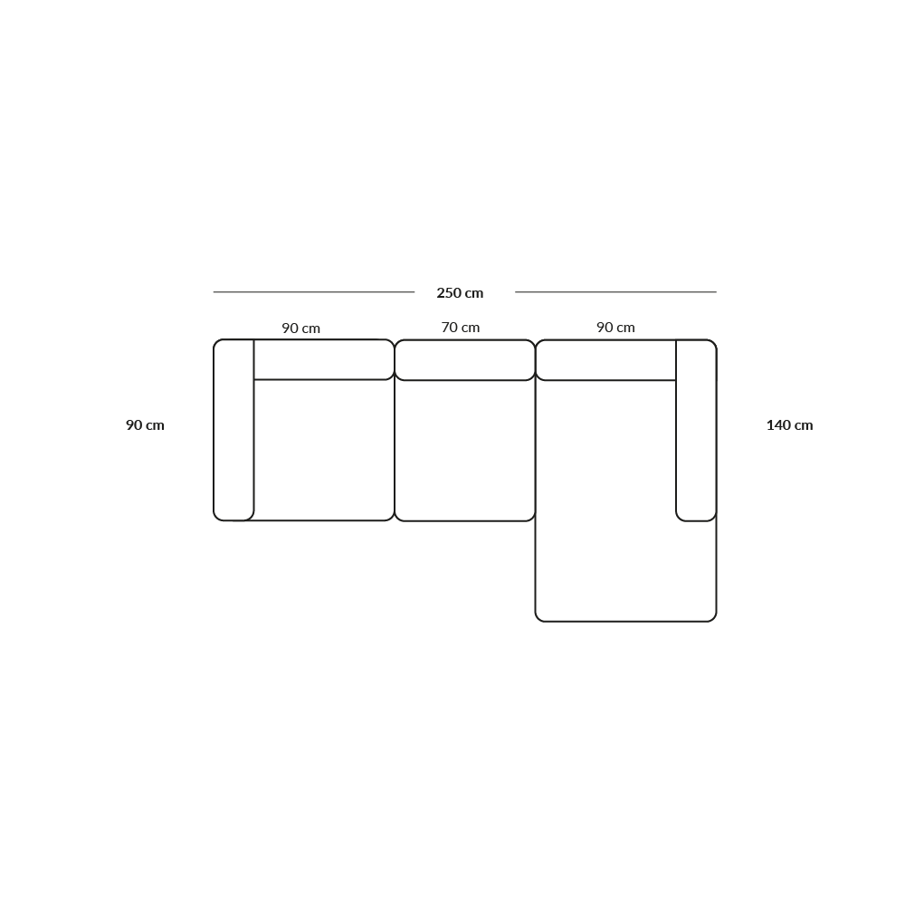 BASECAMP Chaiselounge - Rechte Chaiselongue, 3 Module, 140x250cm