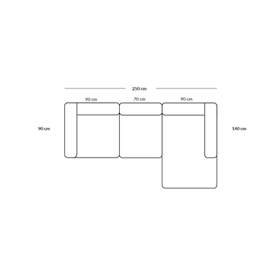 BASECAMP Chaiselounge - Rechte Chaiselongue, 3 Module, 140x250cm