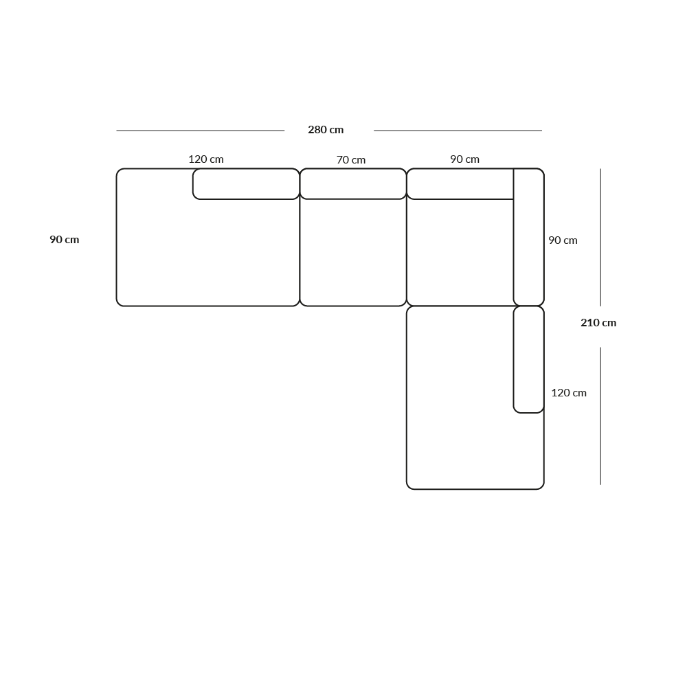 BASECAMP Open end open - rechts open end, 4 Module, 210x280 cm