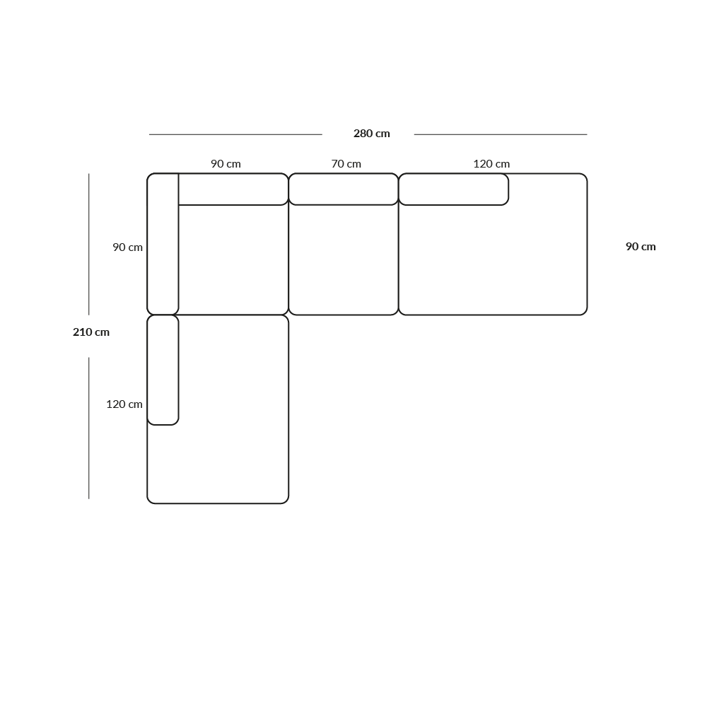 BASECAMP Open end open - links open end, 4 Module, 210x280 cm