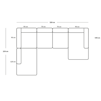 BASECAMP Family - rechtes Chaiselongue, 5 Module, 210x320 cm