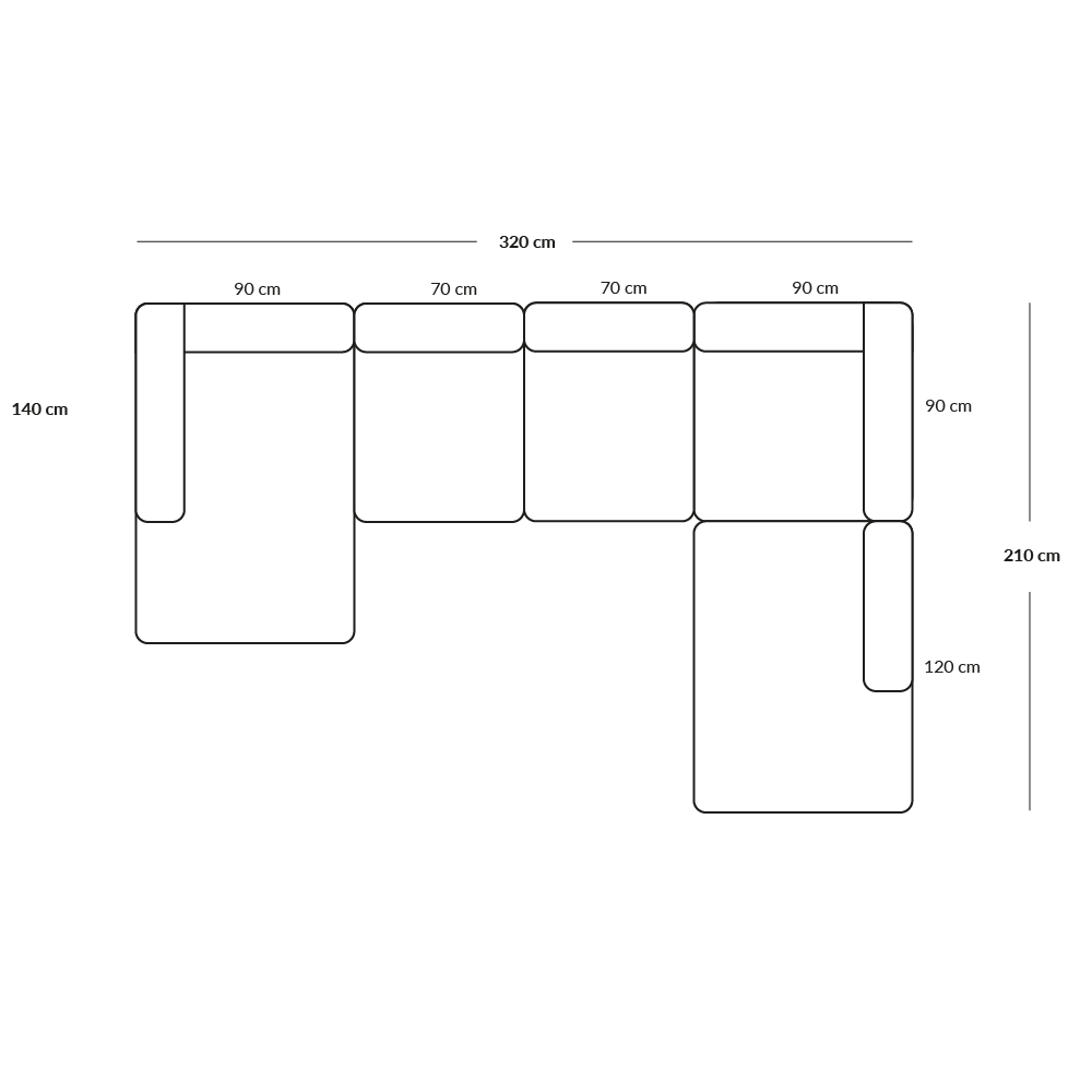 BASECAMP Family - linkes Chaiselongue, 5 Module, 210x320 cm