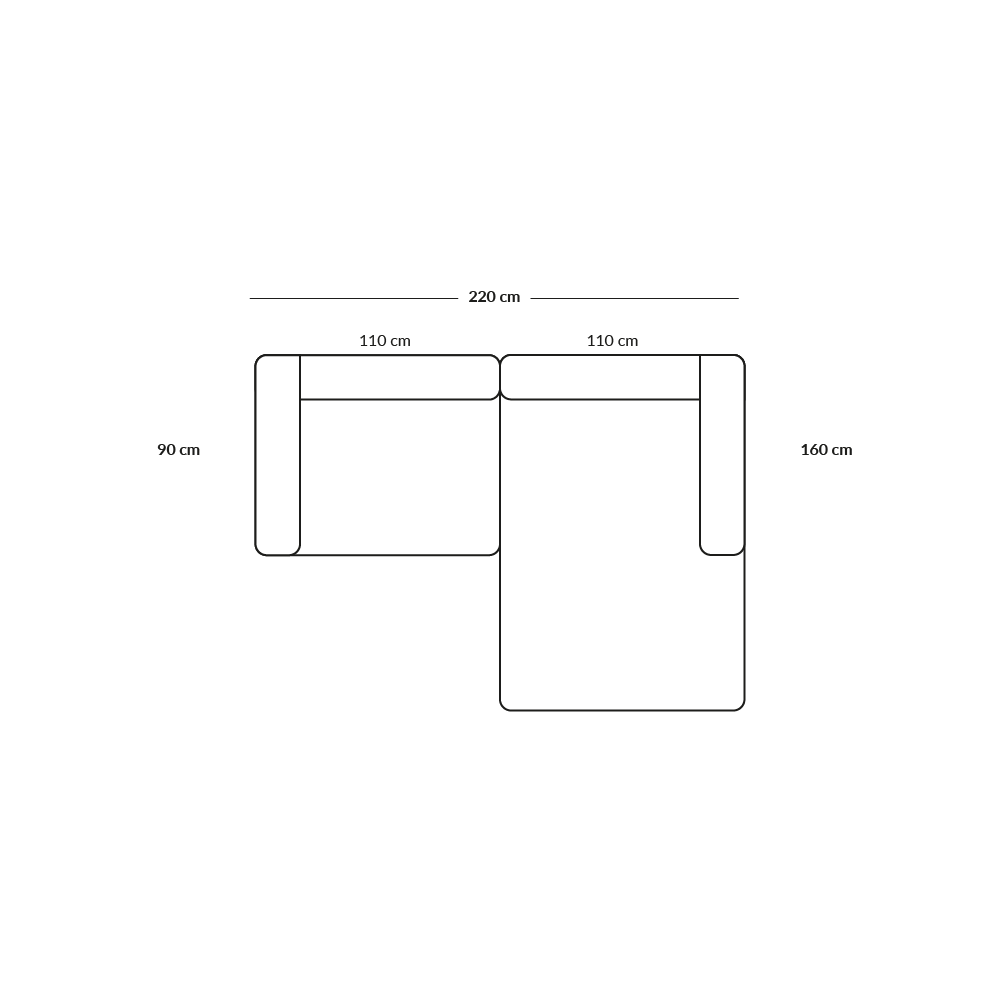 BASECAMP XL Small - rechtes Chaiselongue, 2 Module, 160x220 cm