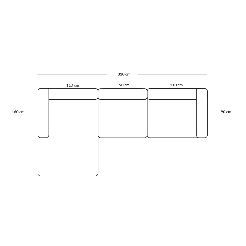 BASECAMP XL Chaiselounge - Links, 3 Module, 160x310cm