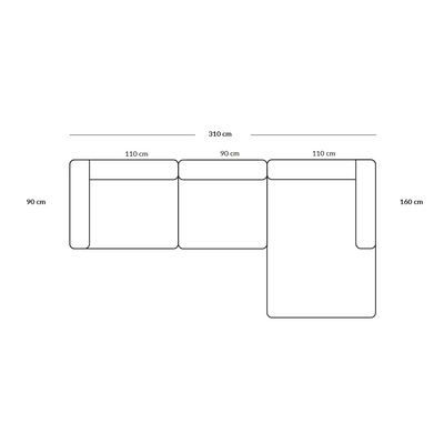 BASECAMP XL Chaiselongue - rechtes Chaiselongue, 3 Module, 160x310 cm