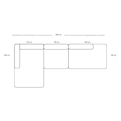 BASECAMP XL Open end - linkes Chaiselongue, 3 Module, 160x340 cm