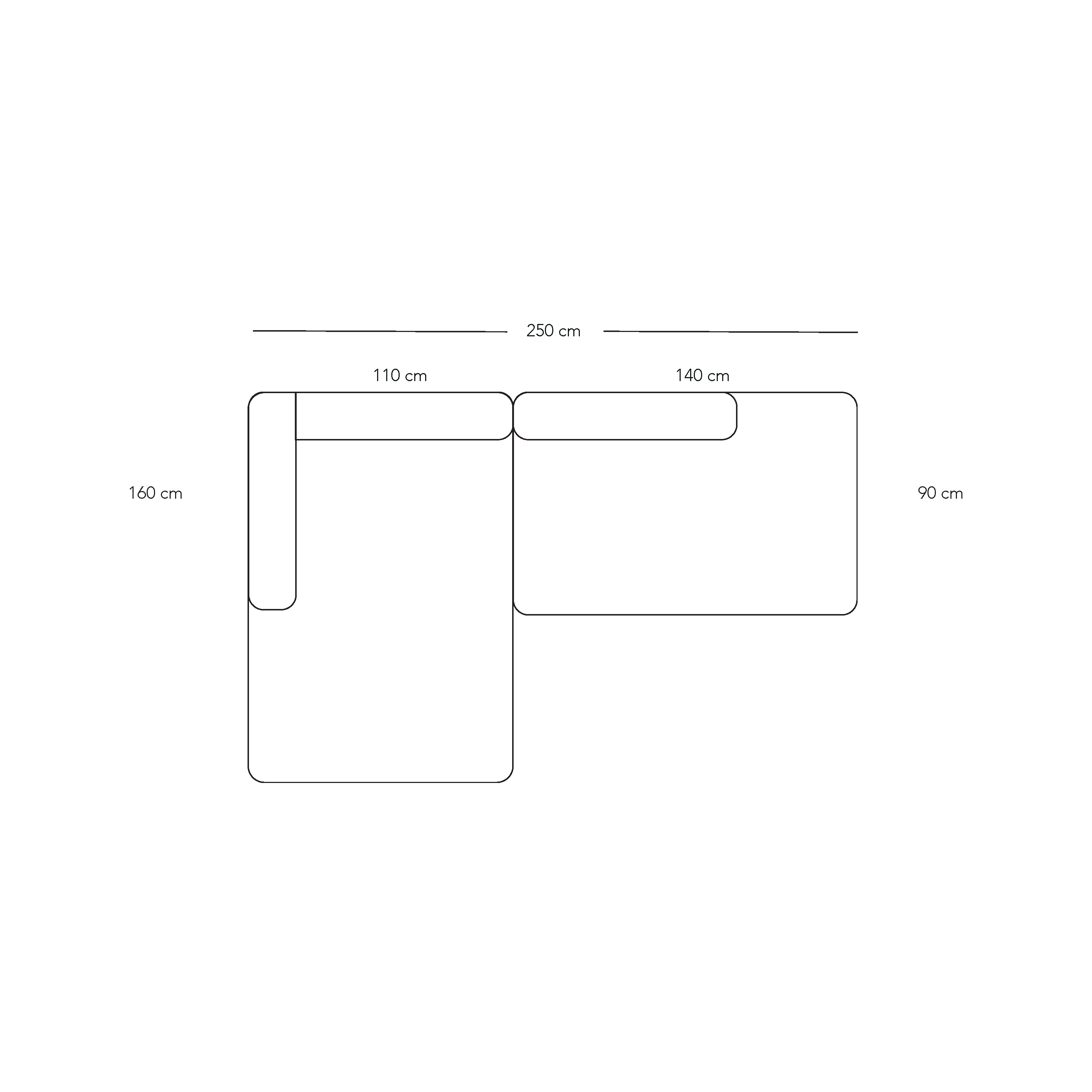 BASECAMP XL Small open end - linkes Chaiselongue, 2 Module, 160x250 cm