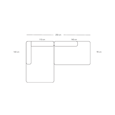 BASECAMP XL Small open end - linkes Chaiselongue, 2 Module, 160x250 cm