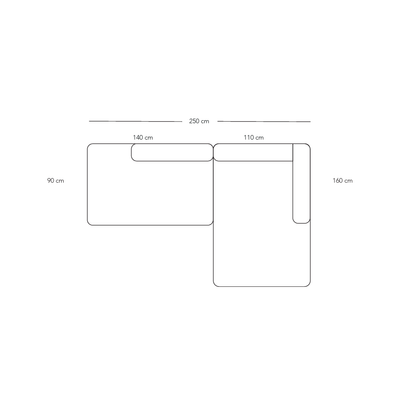 BASECAMP XL Small open end - rechtes Chaiselongue, 2 Module, 160x250 cm