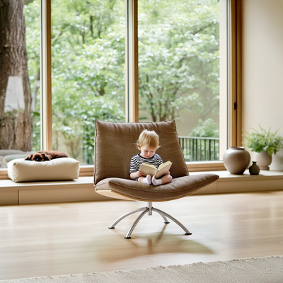 PRIMETIME - Sessel mit Hocker, gebürsteter Stahl